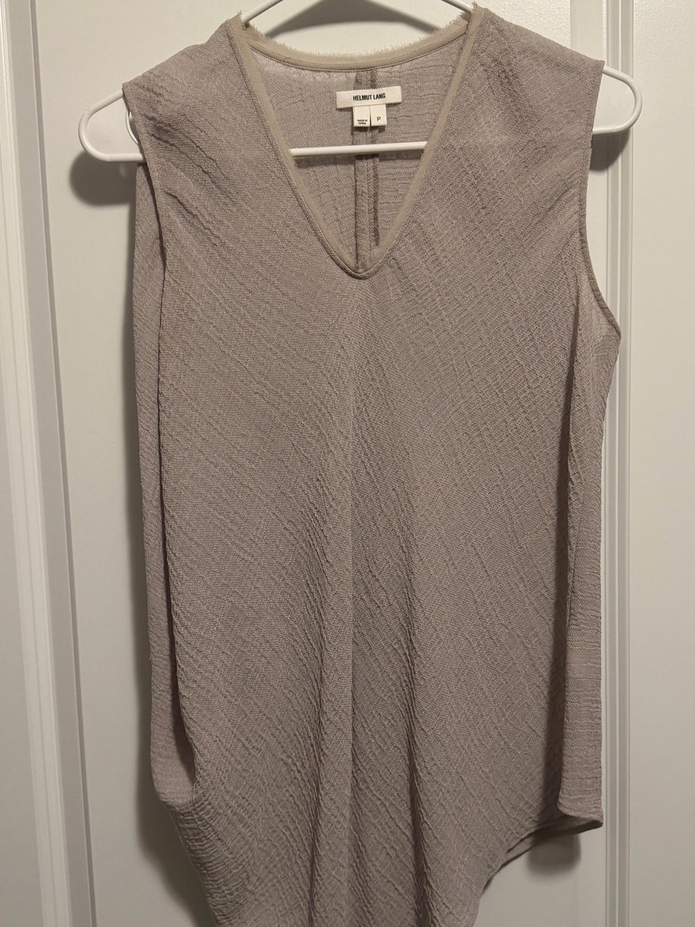 Helmut Lang Sleeveless V-Neck Tank in Taupe Gray